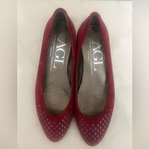 AGL Dark Red Studded Grommet Suede Ballet Flats Women's Shoes EU 37.5 N532084